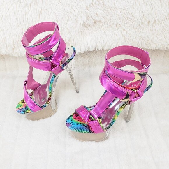Bulls Rainbow Snake Fuchsia Hologram Harness Strap Clear Platform Shoe - Picture 3 of 17